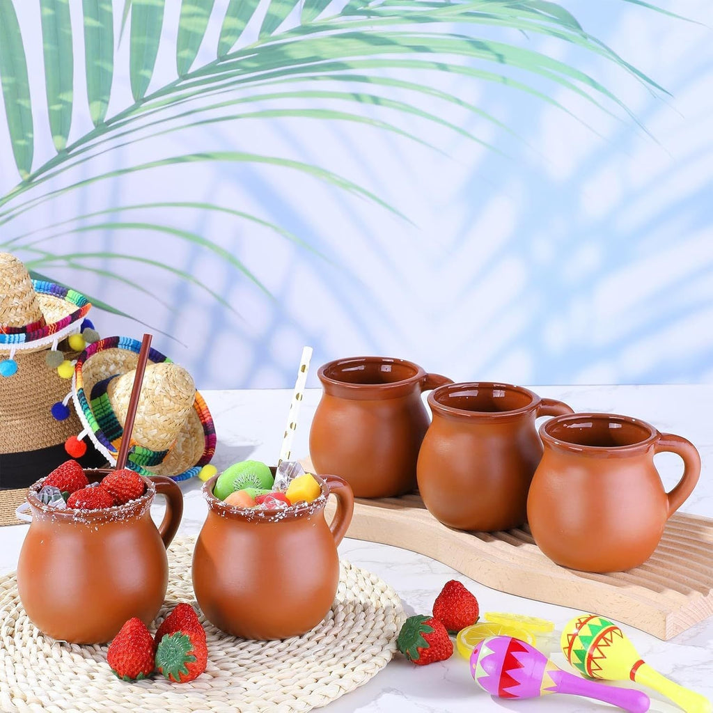 Pack of 12 12 oz Cantaritos De Barro Clay Cups Mexican Clay Mugs Fiesta De Barro Mexicanos Coffee Mugs, Cocktail Glasses and Tea Cups for Tequila, Margaritas, Mojitos Cold Hot Drinks (Brick Red)