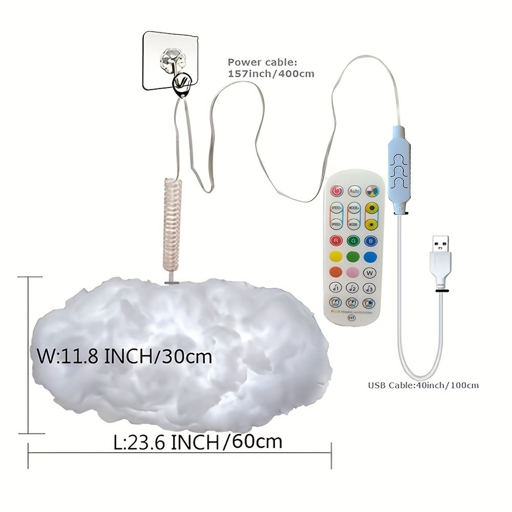 3D Big Cloud Light Kit, Music Sync RGB Multicolor Changing Strip Lights DIY Decorations Cloud Light Lamp For Gaming Room Home Bedroom Party Decor -1Pack
