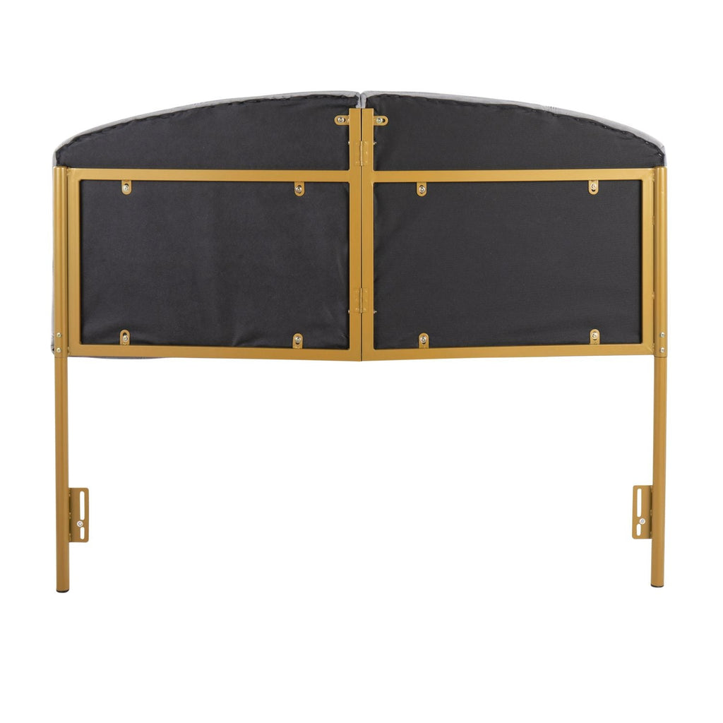 Lindsey Contemporary/Glam Queen Headboard in Gold Steel and Grey Velvet by