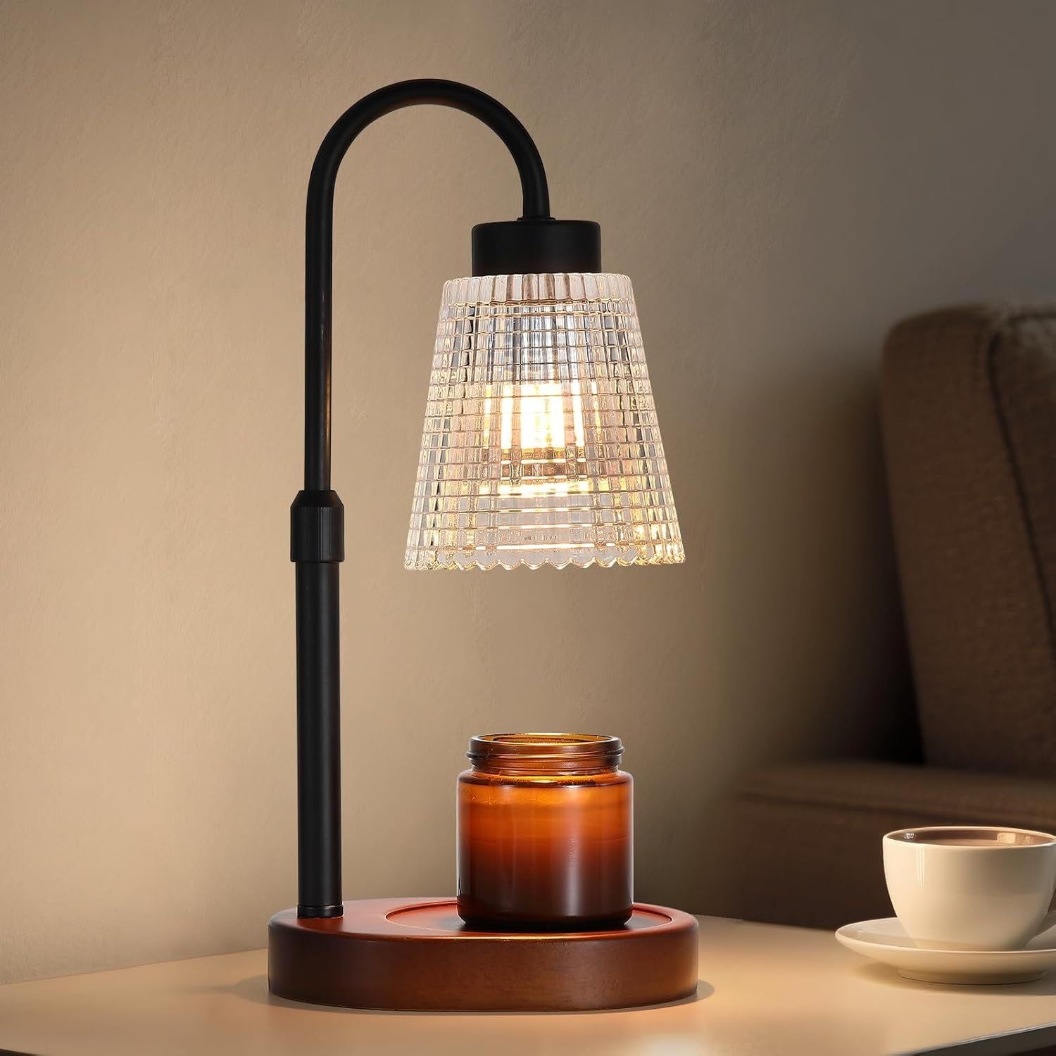 Black Candle Warmer Lamp WithTimer and Dimmer,Fragrance Electric Wax Melt Warmer with 2 Bulbs,Scented Jar Lamp,Mother's Day/Birthday/Christmas Gifts for Mom/Wife,Home Decor,Adjustable Height