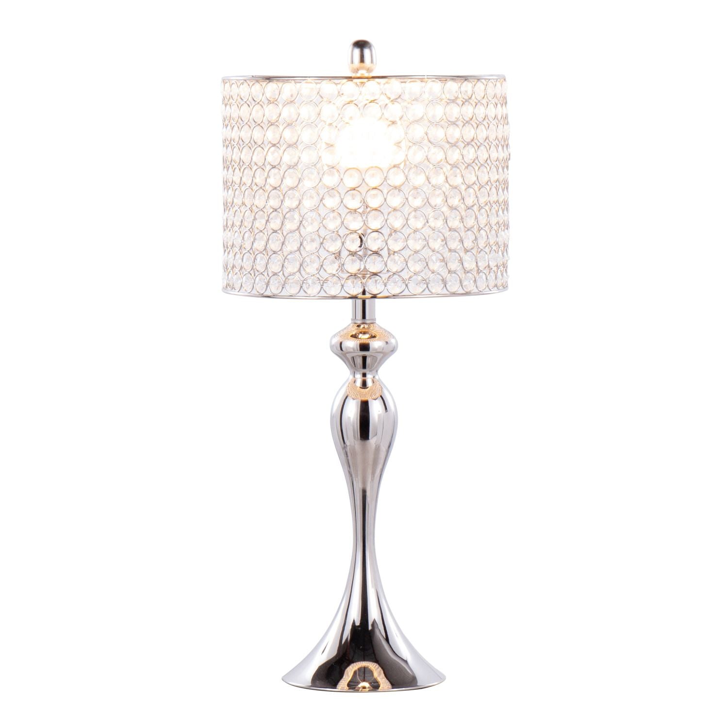 Ashland 27" Contemporary Metal Table Lamp in Polished Nickel with Round Clear K9 Crystal Beads and Polished Nickel Shade from Grandview Gallery by - Set of 2