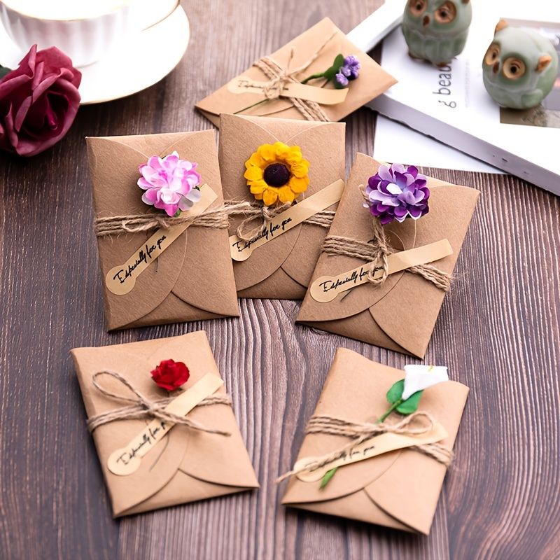 5pcs/set 3D Kraft Paper Envelope Card Flower Bandage Art Envelope Vintage Wedding Supplies