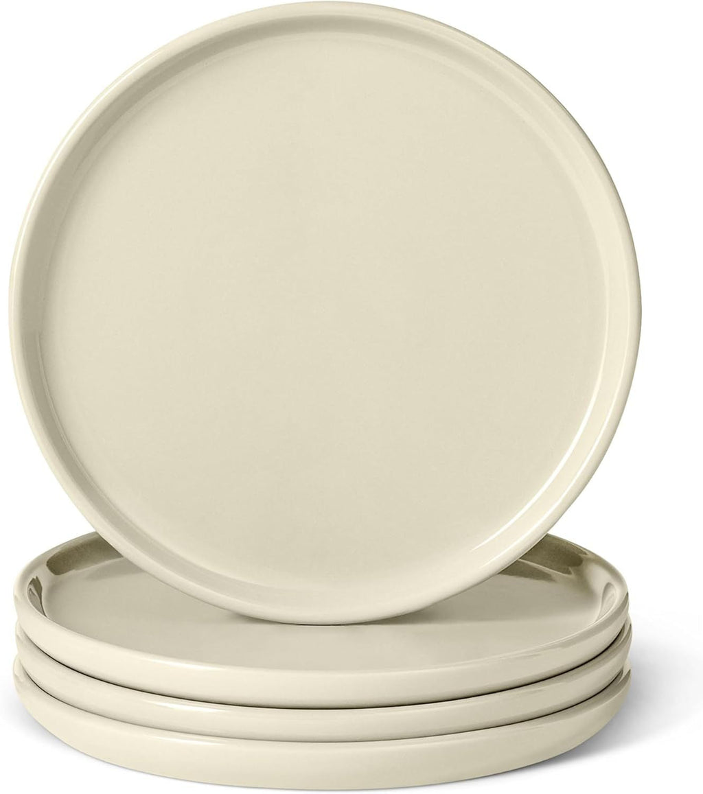 Glazed Stoneware Appetizer Plates, Ceramic 4-Piece Set, Microwave and Dishwasher-Safe, 6.7 in., Ivory