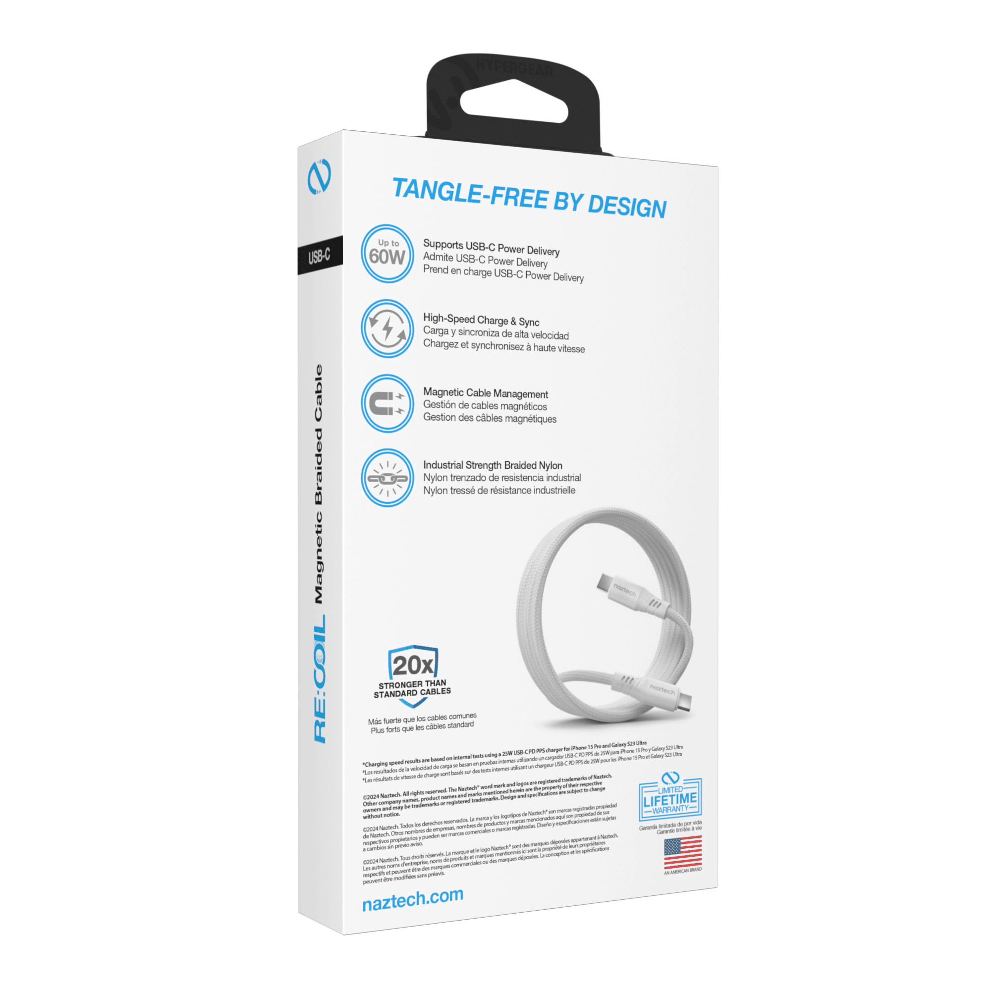 Naztech REcoil USB-C to USB-C Magnetic Cable 6ft