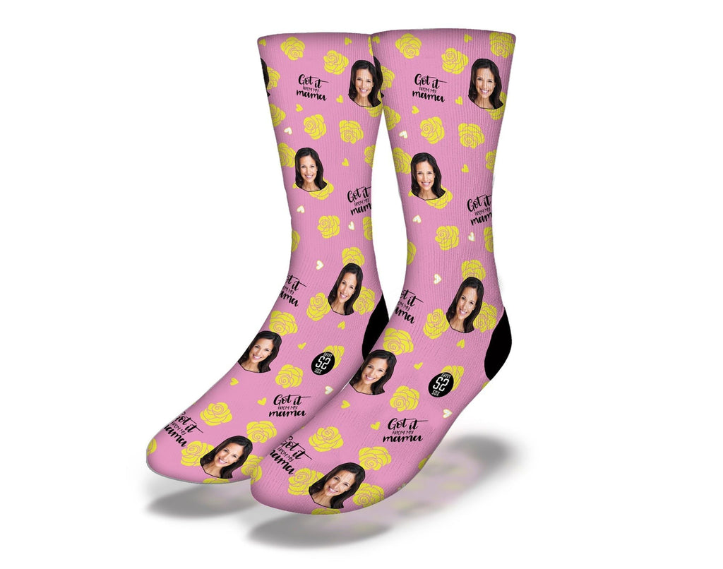 Custom Got it from my Mama Pink Socks