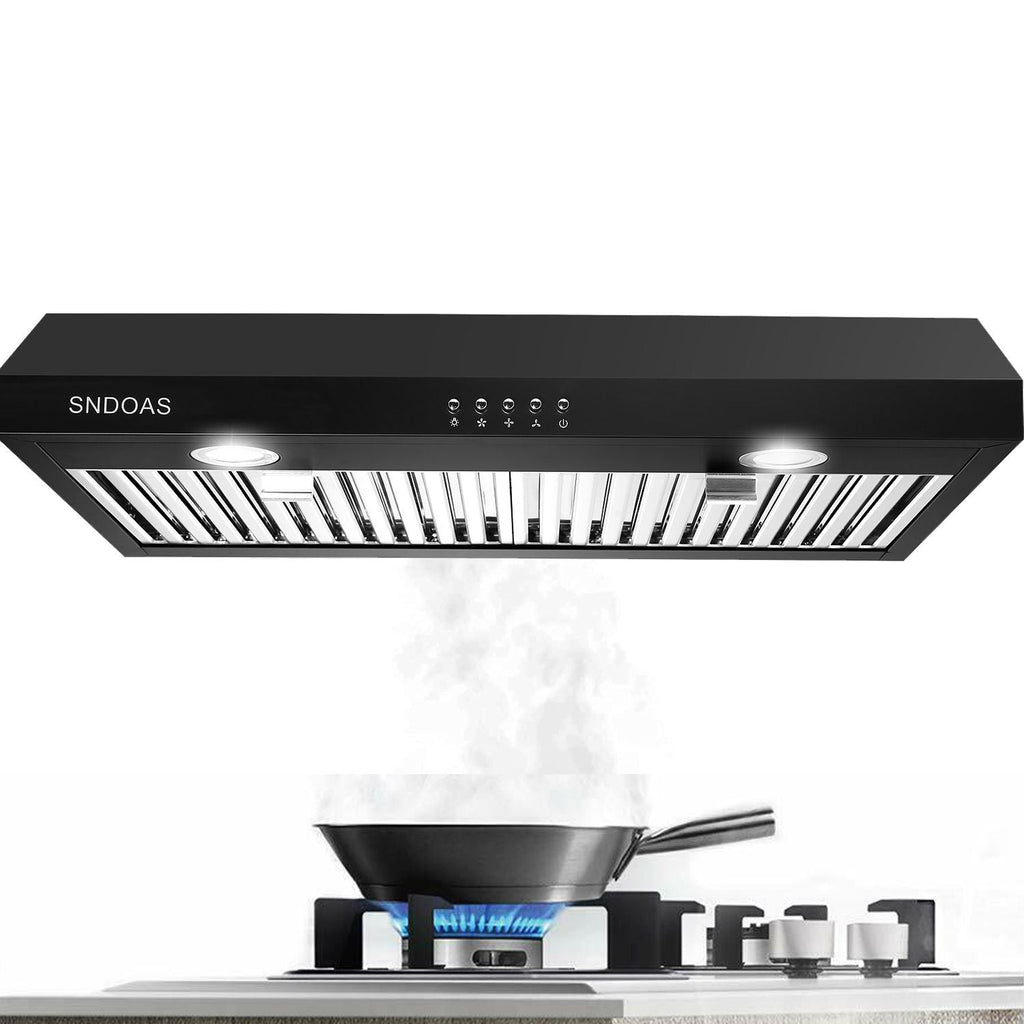 30 inch Kitchen Under Cabinet Range Hood 3-Speed 600CFM Vent w/LEDs Silver/Black