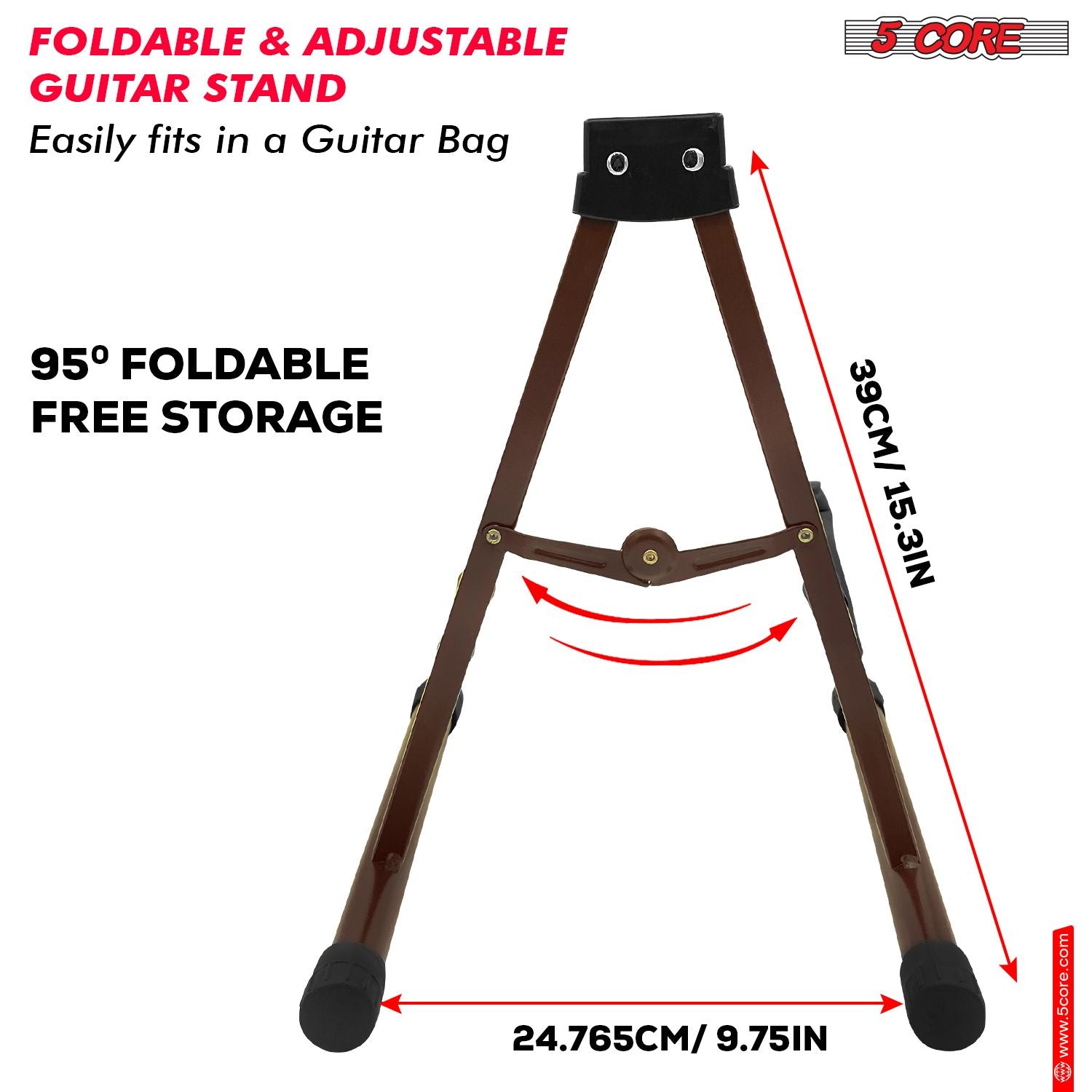 5 CORE Double Guitar Stand Floor Adjustable Heavy Duty A Frame Universal Folding Acoustic Electric Bass Mandolin Banjo Violin Holder Stands For On Stage Studio - GSS BR