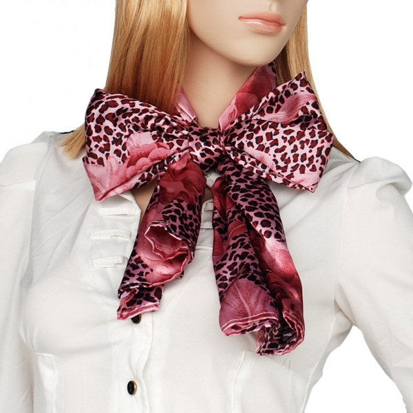 Blando Pink Leopard & Rose Floral Pattern Stylish super soft Silk Scarf/Wrap/Shawl(Large)