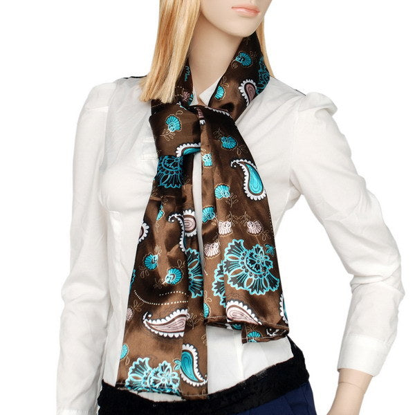 Blando Dark Brown Paisley & Flower Pattern Elegant Extremely Soft Silk Scarf/Wrap/Shawl(Large)