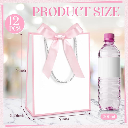 12/24 Pack Paper Gift Bags with Handle 9x7x3.15'' Thank You Gift Bags with Bow Ribbon for Holiday Valentines Wedding Bridal Baby Shower Birthday Party