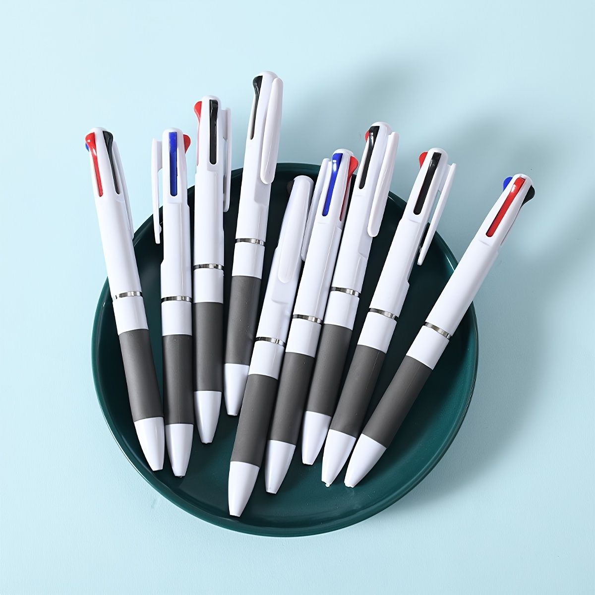 3pcs Three-color Ballpoint Pen 0.7mm Bullet Head Multi-color Pen Student Office Black Red Blue 3-color Integrated Push Type Ballpoint Pen