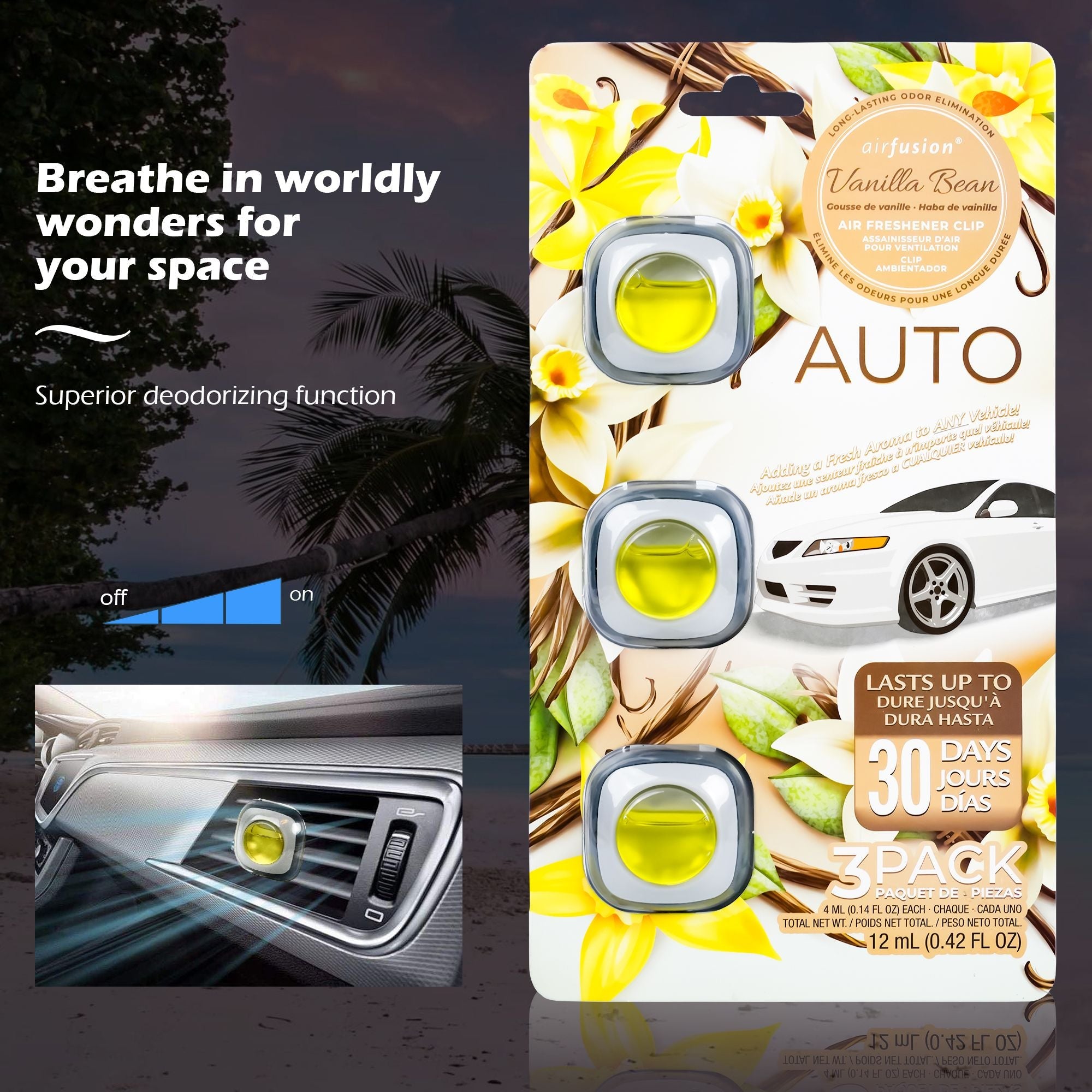 3 Pack Car Air Fresheners - Long Lasting Vent Clips For Men & Women, 3 Pack Up To 90 Days Fits All Car Refresher Odor Eliminator, New Car Scent Variety Pack