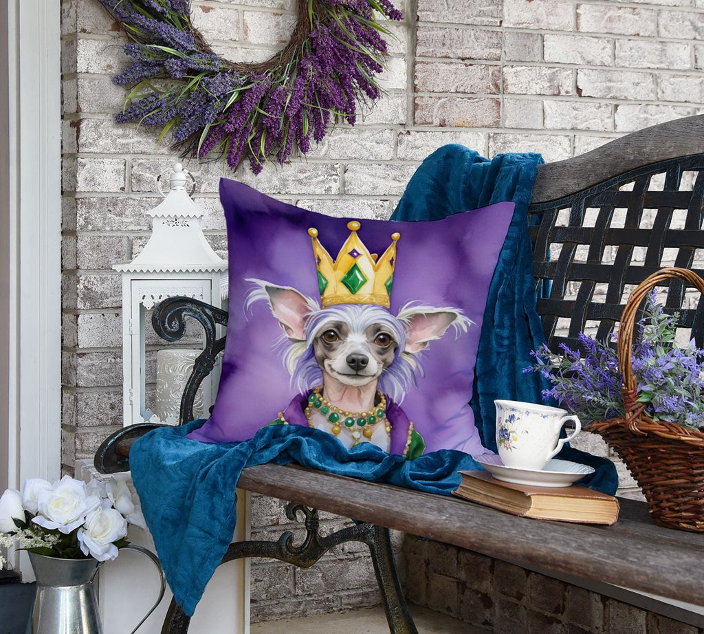 Chinese Crested King of Mardi Gras Throw Pillow Machine Washable, Indoor Outdoor Decorative Pillow for Couch, Bed or Patio, 18Hx18W