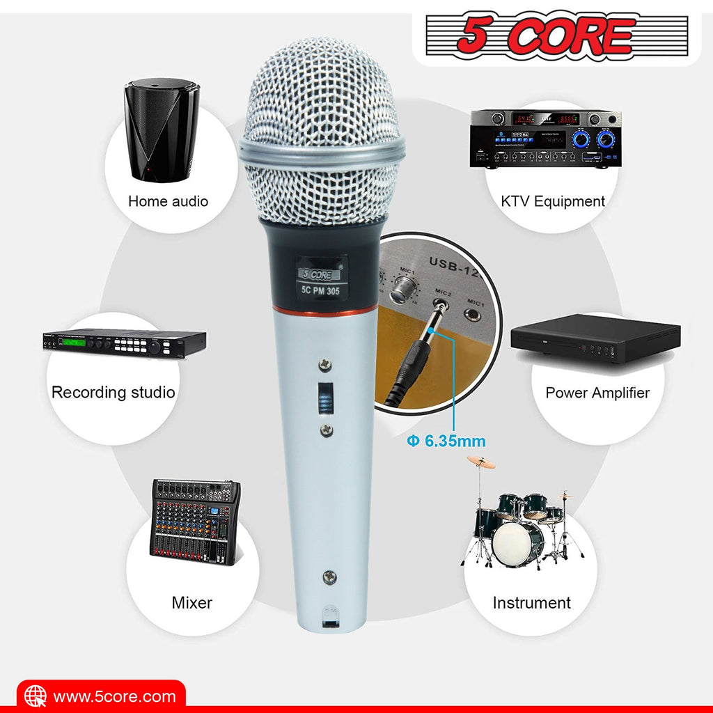5 Core Microphone Wired Dynamic Vocal Handheld Mic Cardioid Karaoke Unidirectional Microfono w On and Off Switch Includes XLR Audio Cable for Singing, Public Speaking & Parties PM 305
