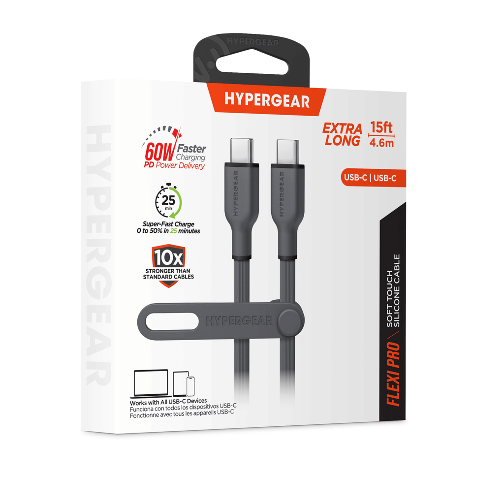 HyperGear Flexi PRO USB-C to USB-C Cable 10ft Black