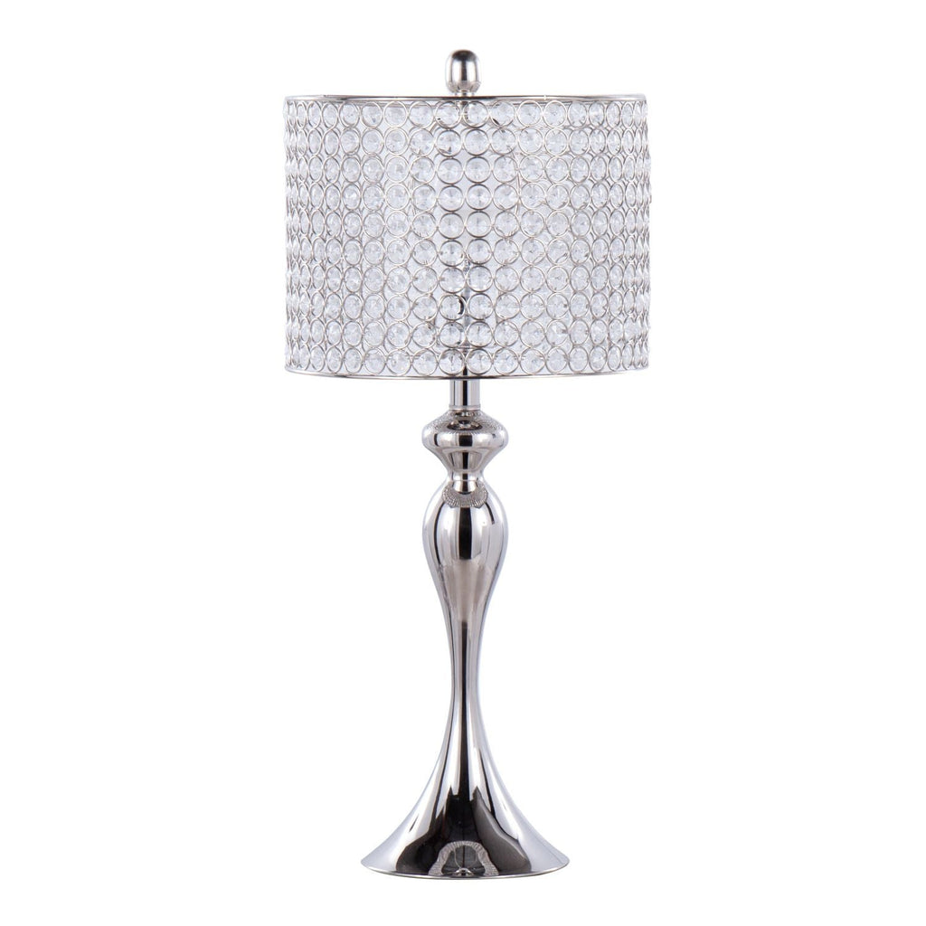Ashland 27" Contemporary Metal Table Lamp in Polished Nickel with Round Clear K9 Crystal Beads and Polished Nickel Shade from Grandview Gallery by - Set of 2