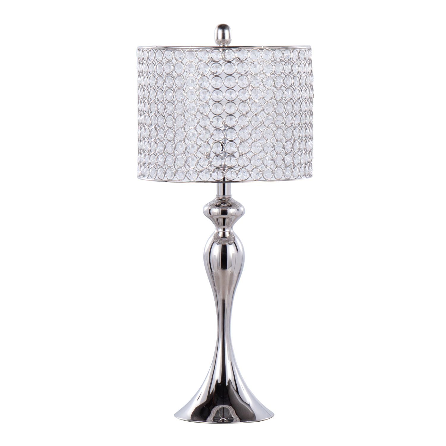Ashland 27" Contemporary Metal Table Lamp in Polished Nickel with Round Clear K9 Crystal Beads and Polished Nickel Shade from Grandview Gallery by - Set of 2