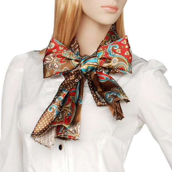 Blando Coffee Paisley & Multi-Pattern Fashion Graceful Soft Silk Scarf/Wrap/Shawl(Small)