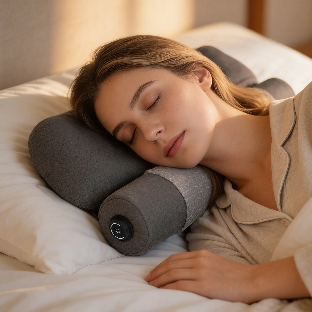 USB Heated Neck Pillow Zero Pressure Memory Foam Cervical Neck Pillow Heated Bed Pillow with Eye Mask Adapter for Pain Relief