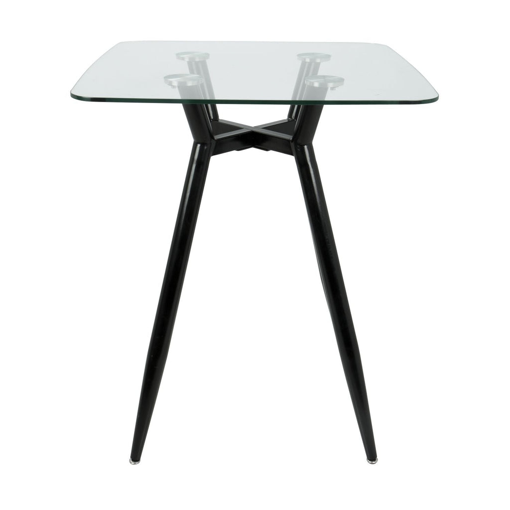 Clara Mid-Century Modern Square Counter Table with Black Metal Legs and Clear Glass Top by