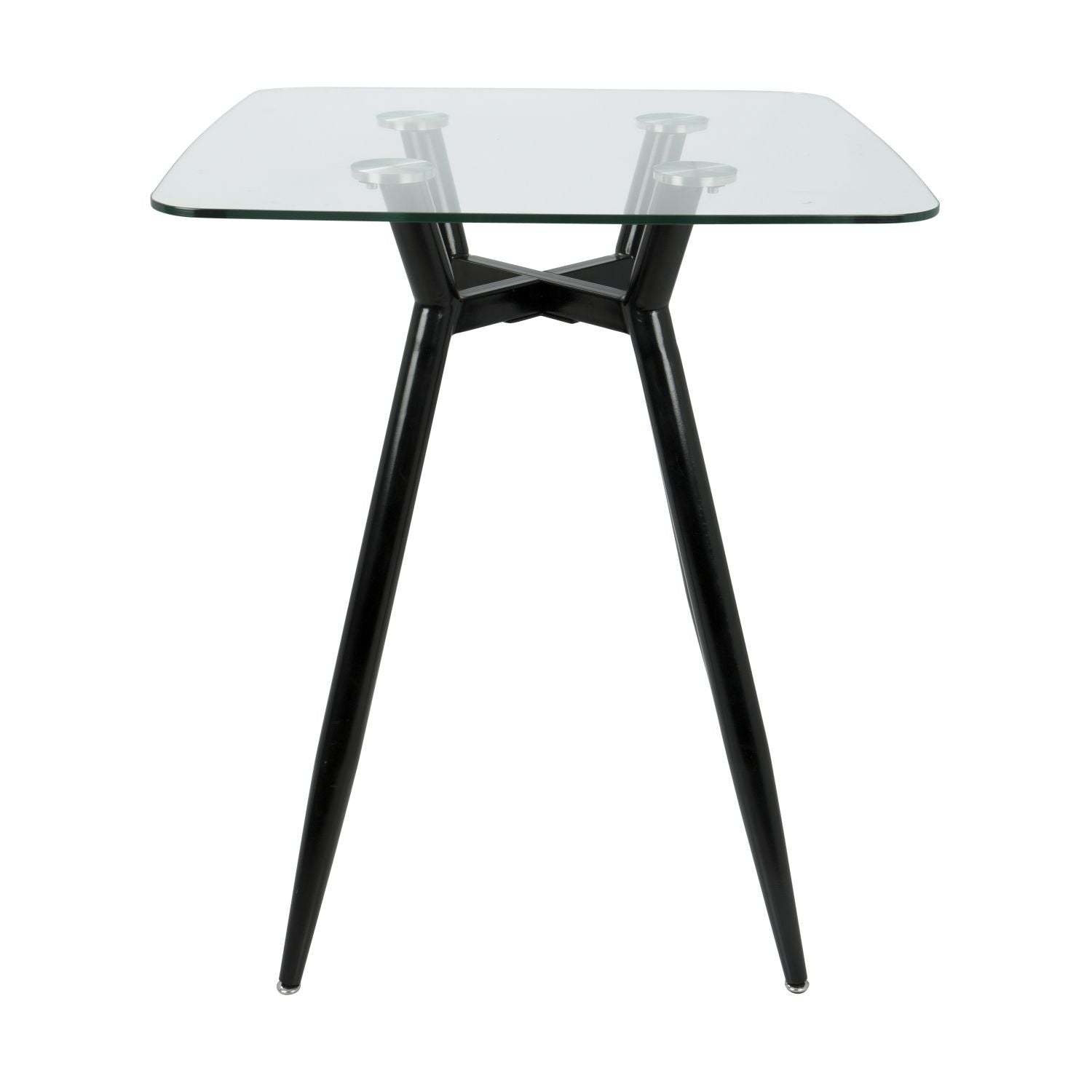 Clara Mid-Century Modern Square Counter Table with Black Metal Legs and Clear Glass Top by