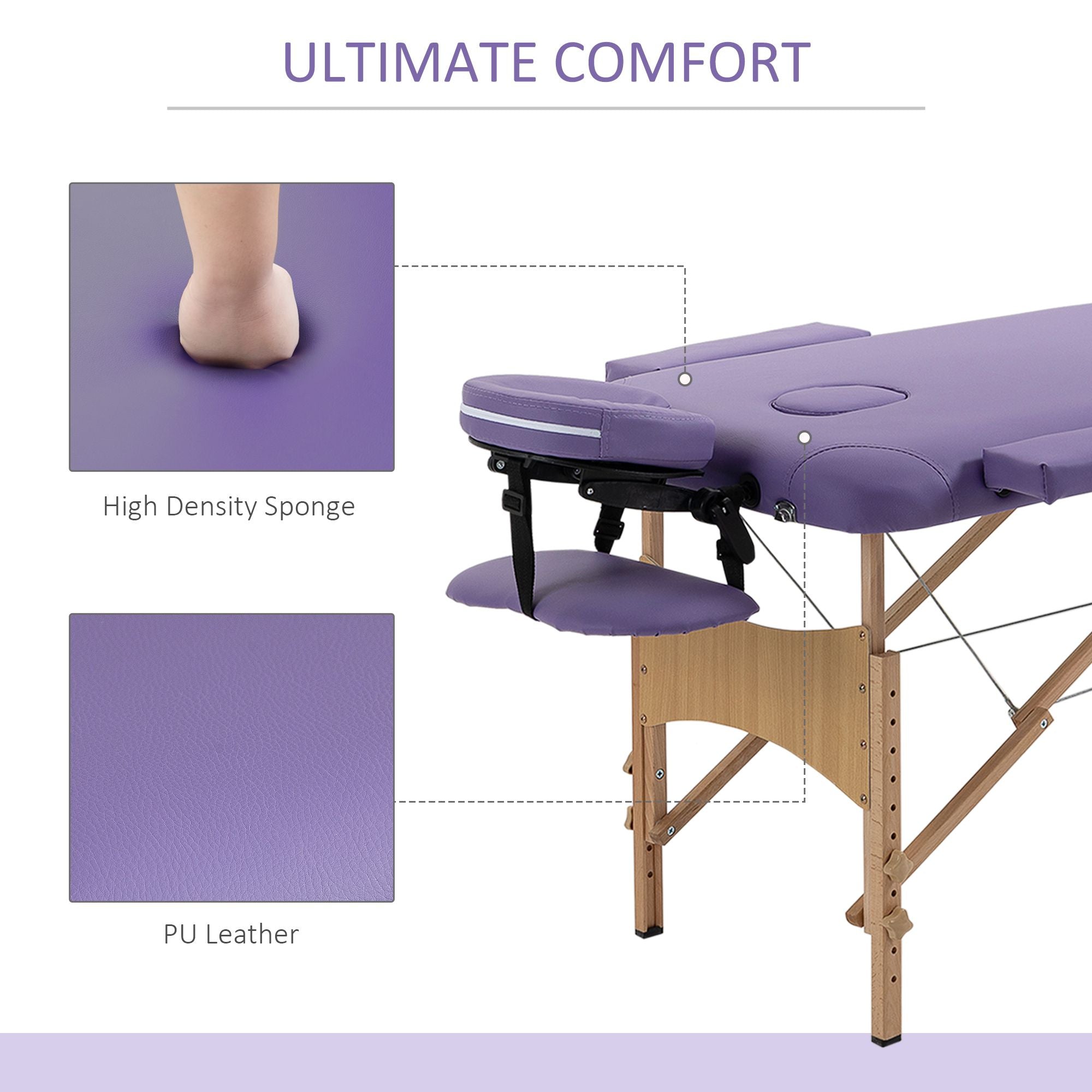 Portable Massage Table 72 Inch Adjustable Spa Bed Foldable Facial Couch with Carry Case Purple