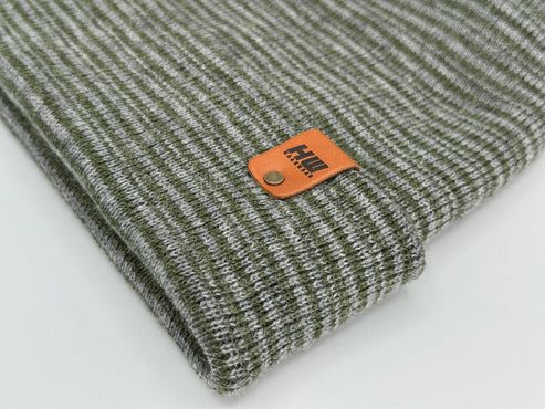 Modern Theta Stitch Contrast Cuffed Beanie (Patent Pending Design)-Gray/Green, Made in USA