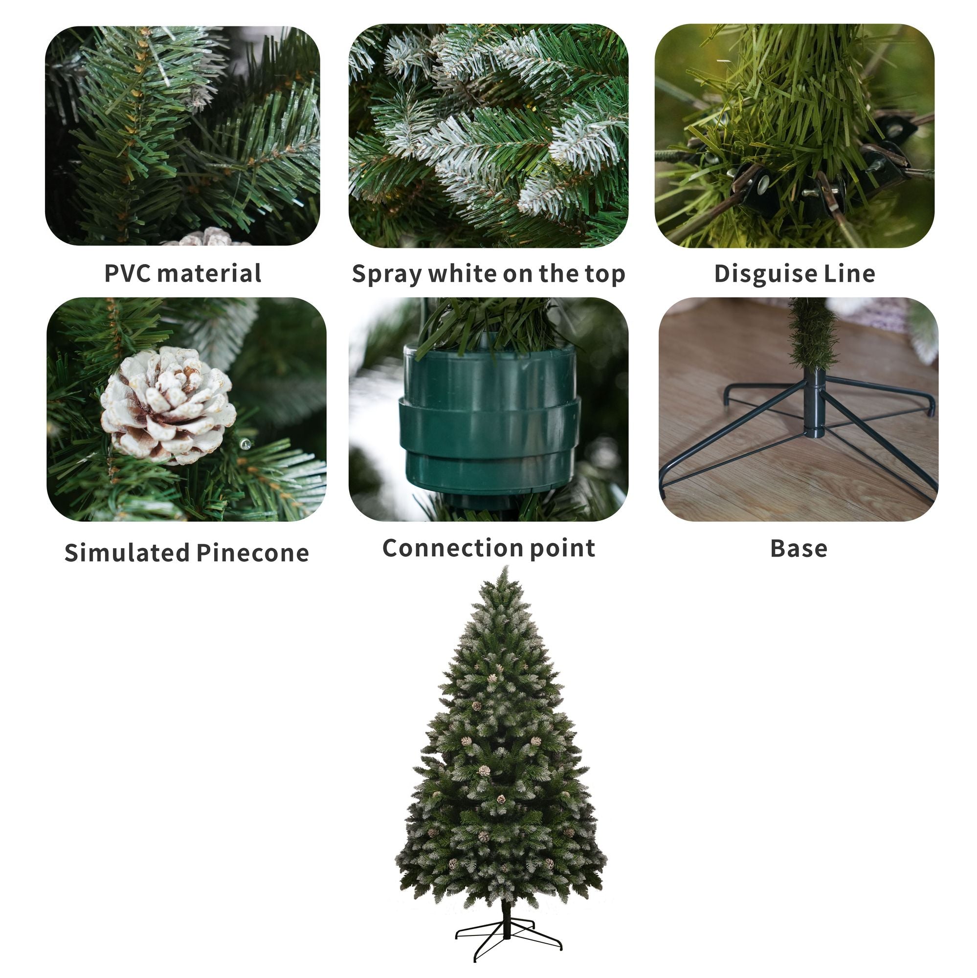 7FT PVC Christmas Tree, 1435 Snow-Covered Branches Tips with Pinecones, Environmentally Friendly Artificial