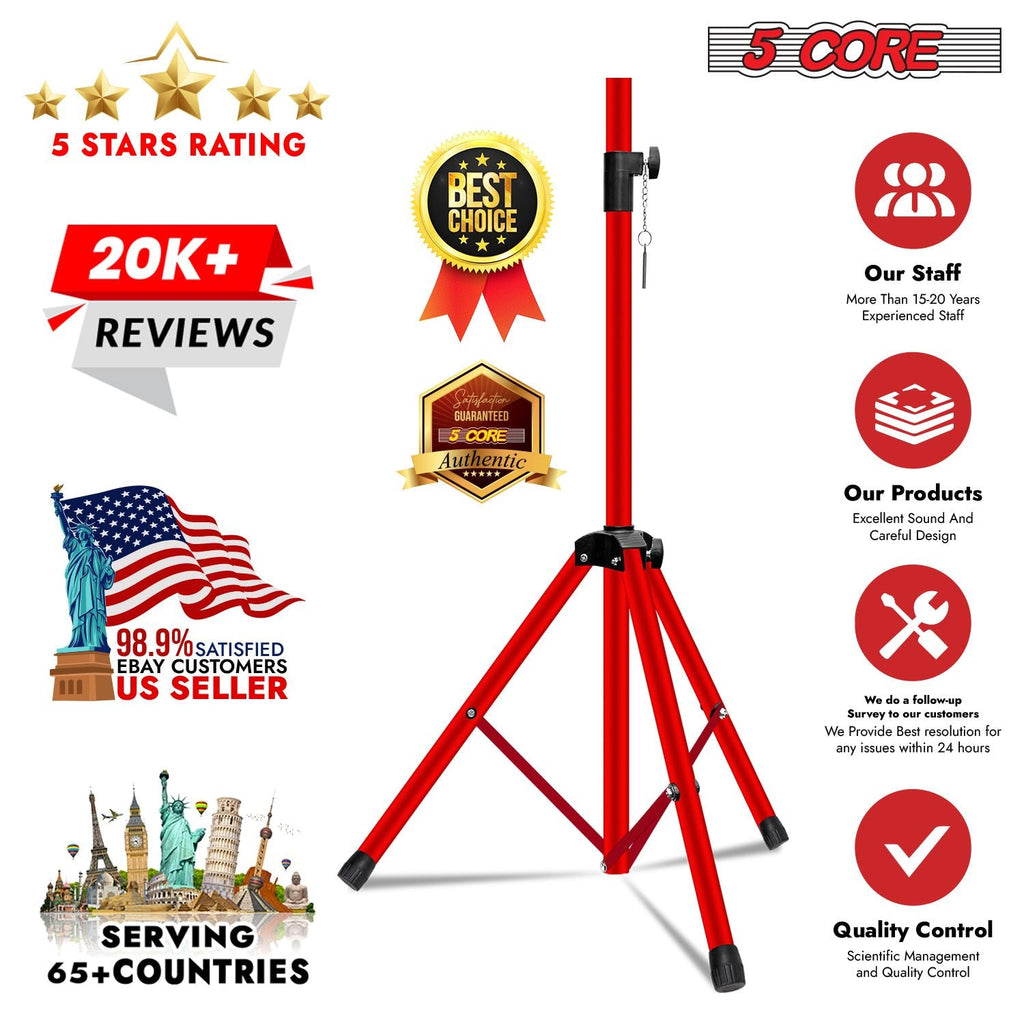 5 Core Speaker Stand Tripod Floor Tall Adjustable Up to 72 Inch DJ Studio Monitor Stands Pole Mount - SS ECO 1PK WOB