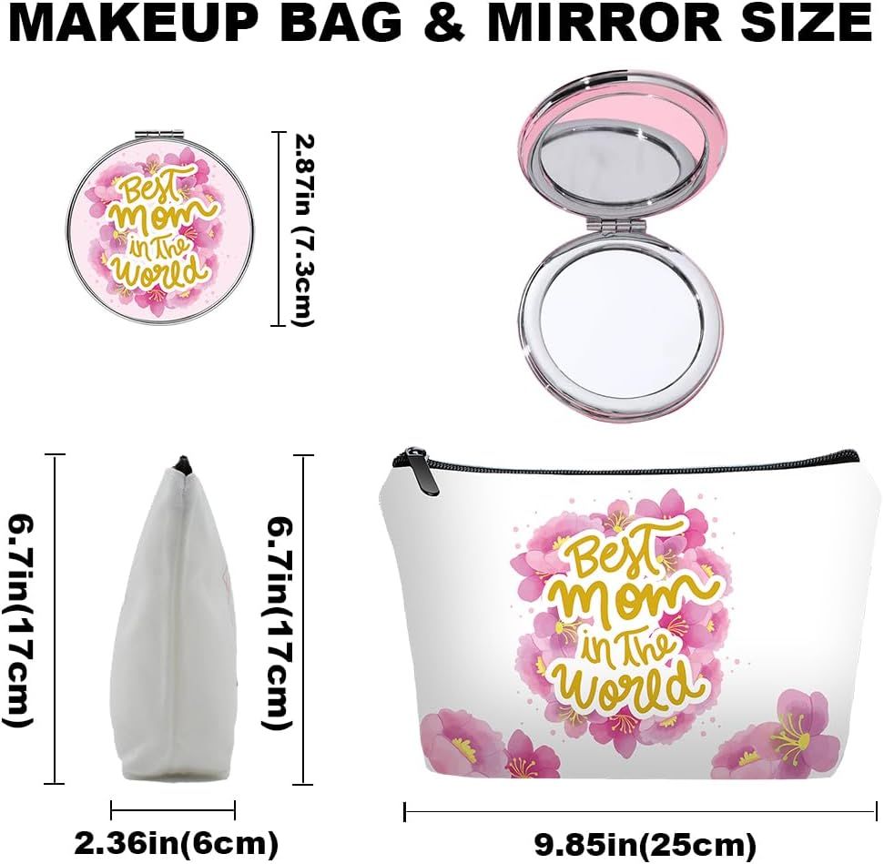 Personalized Best mom Travel Makeup Cosmetic Bag set with Mirror for women mom,Mama Makeup Bag organizer kit for Travel & Daily Use,Mom Gifts From Daughter sons for Mother