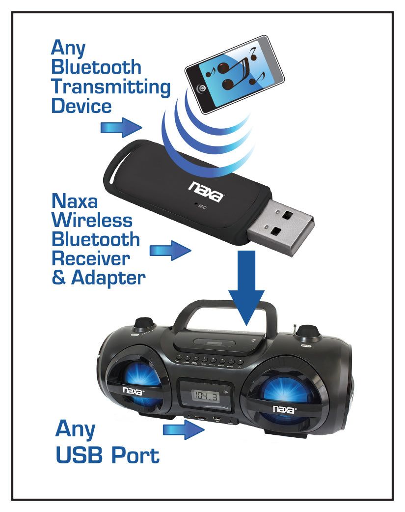 Naxa Wireless Audio Adapter with Bluetooth for USB Connectors
