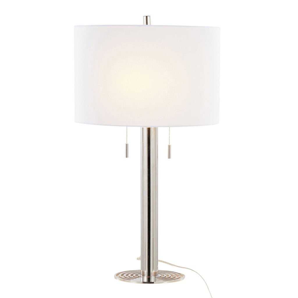 Master 29" Contemporary Metal Table Lamp in Polished Nickel and White Linen Shade from Grandview Gallery by - Set of 2