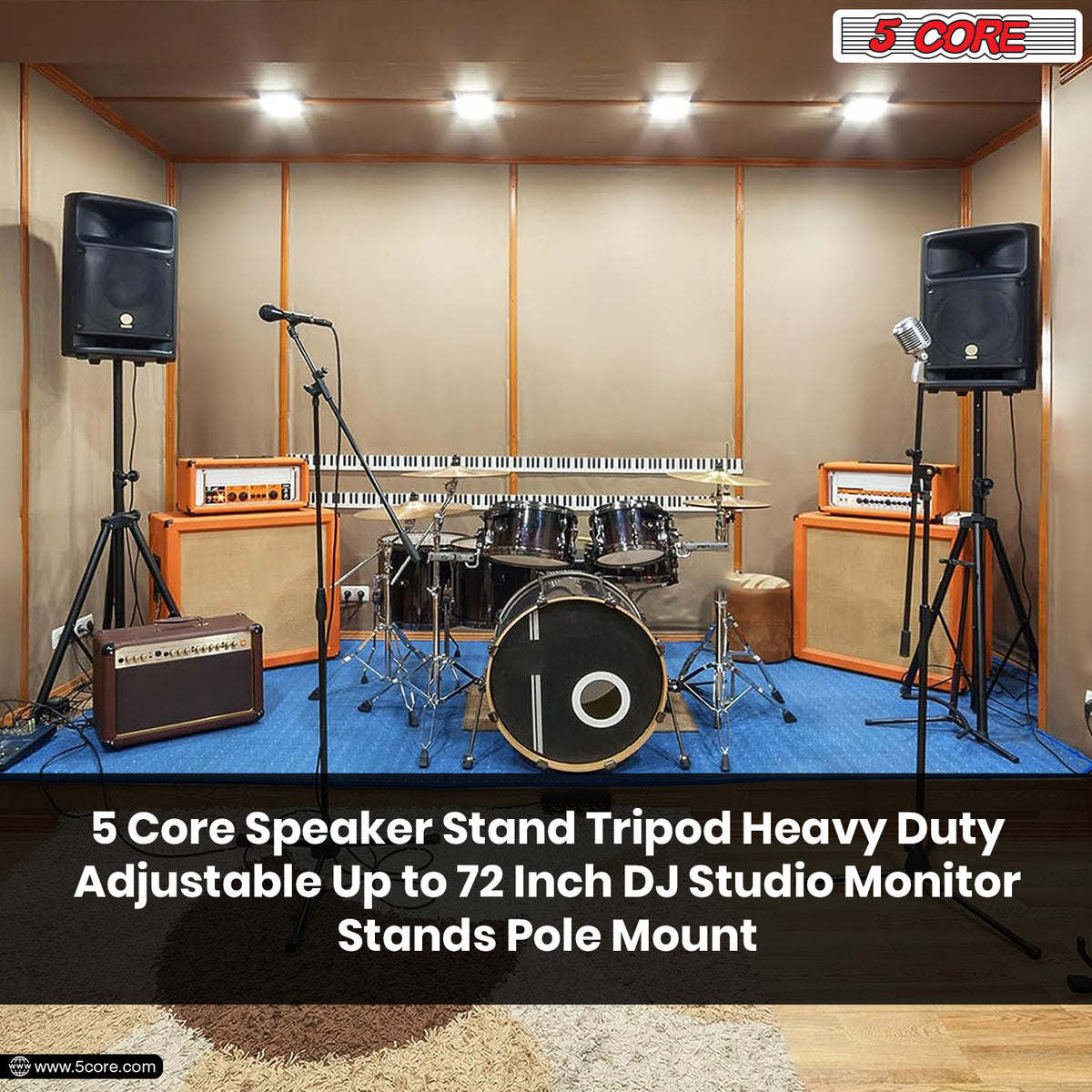 5 Core Speaker Stand Tripod Heavy Duty Adjustable Up to 72 Inch DJ Studio Monitor Stands Pole Mount - SS HD BLK WOB