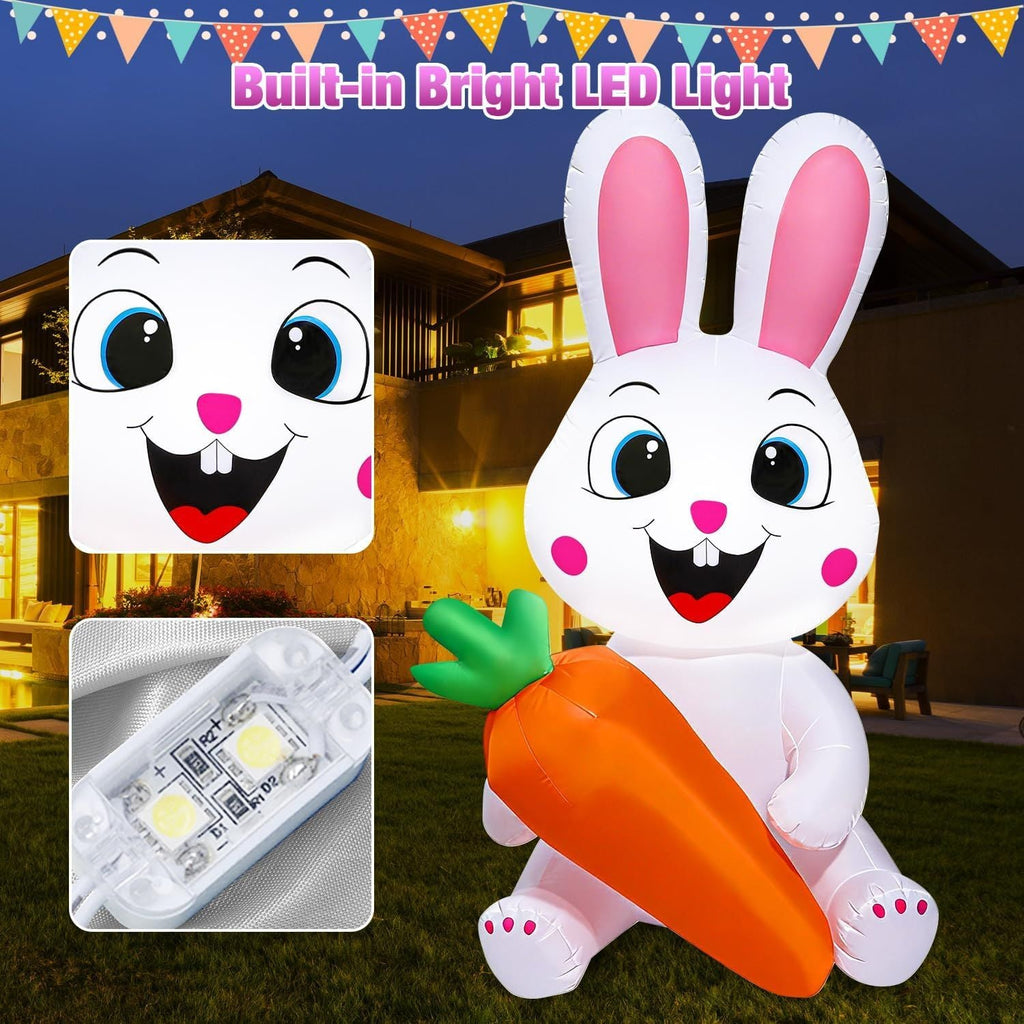 5 Ft Easter Inflatables Easter Decorations, Blow up Easter Bunny with LED Lights Baskets Light up Easter Decor, Easter Decorations for Home Holiday Party Indoor Outdoor Garden Lawn
