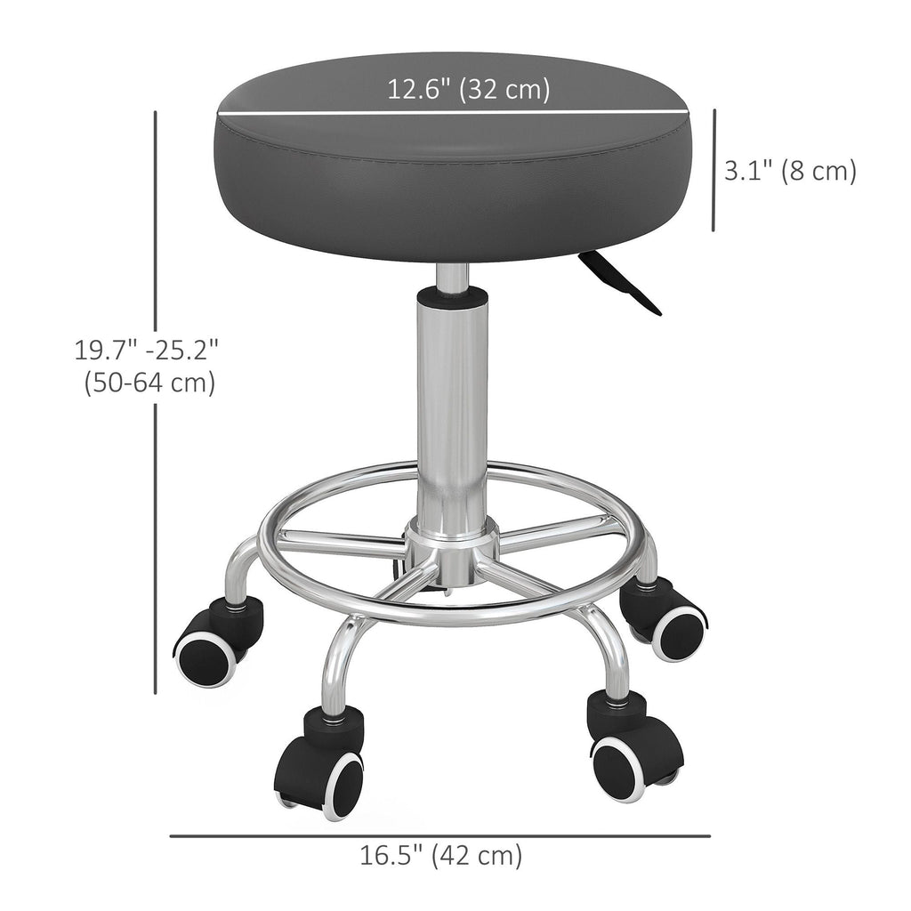 Vinsetto Salon Stool with Adjustable Height, PU Leather Barber Rolling Massage Tattoo Chair for Bar Beauty SPA, Grey