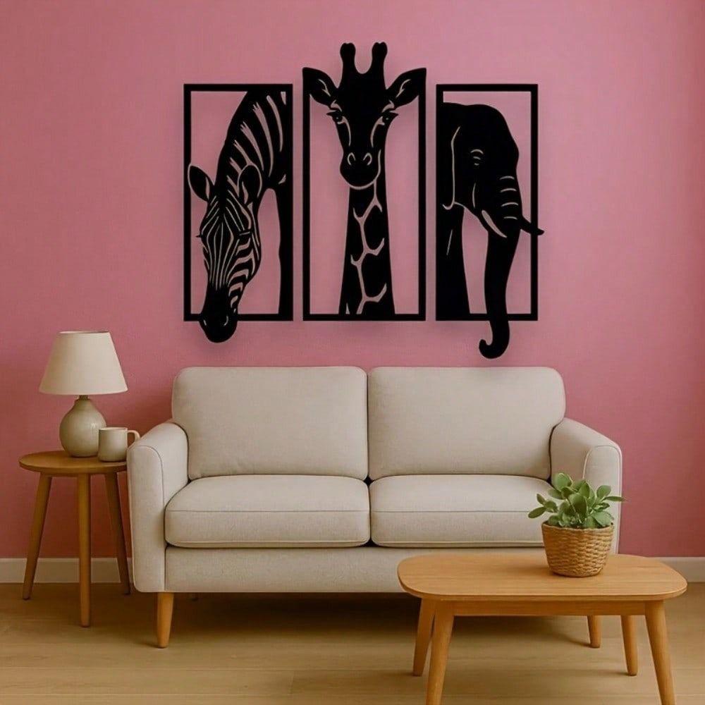CIFbuy Metal Baked Paint African Animal 3-Piece Wall Art Set Zebra Giraffe Elephant Home Decor (TikTok, temu pickup)