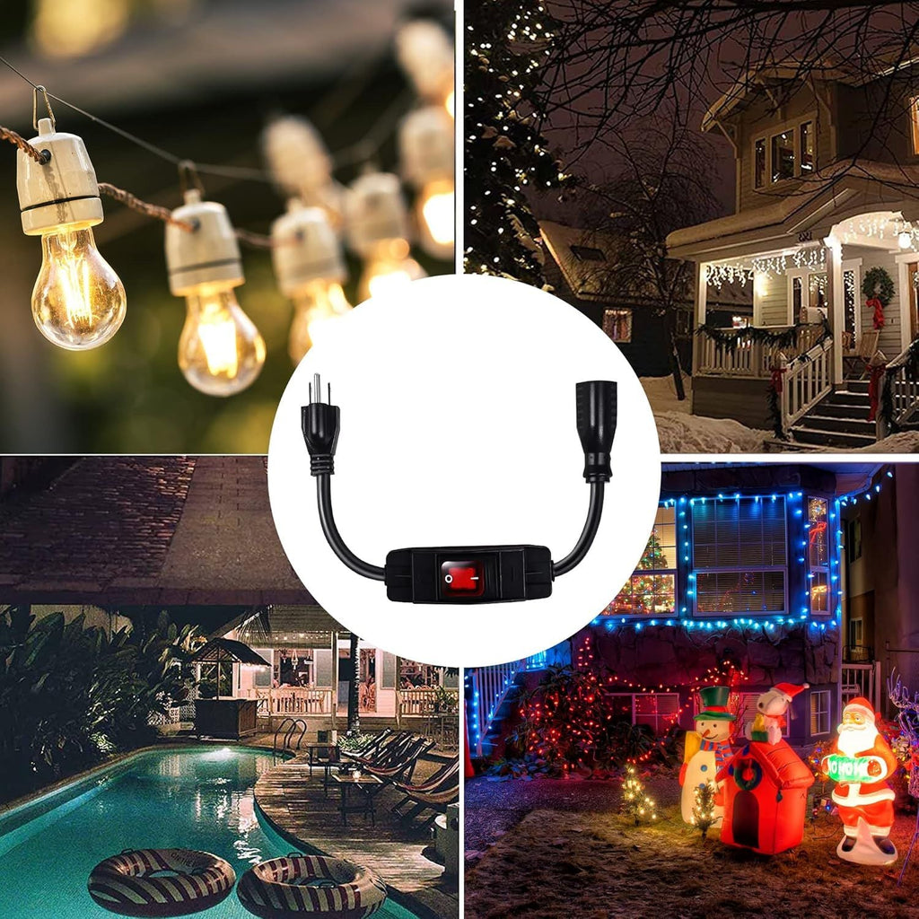 Outdoor Waterproof On/Off Switch Extension Cord, Heavy Duty 125v/250v Black SJTW Cord (6 Ft, Black)