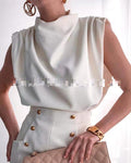 Loosen High Neck Plain Short Sleeve Top