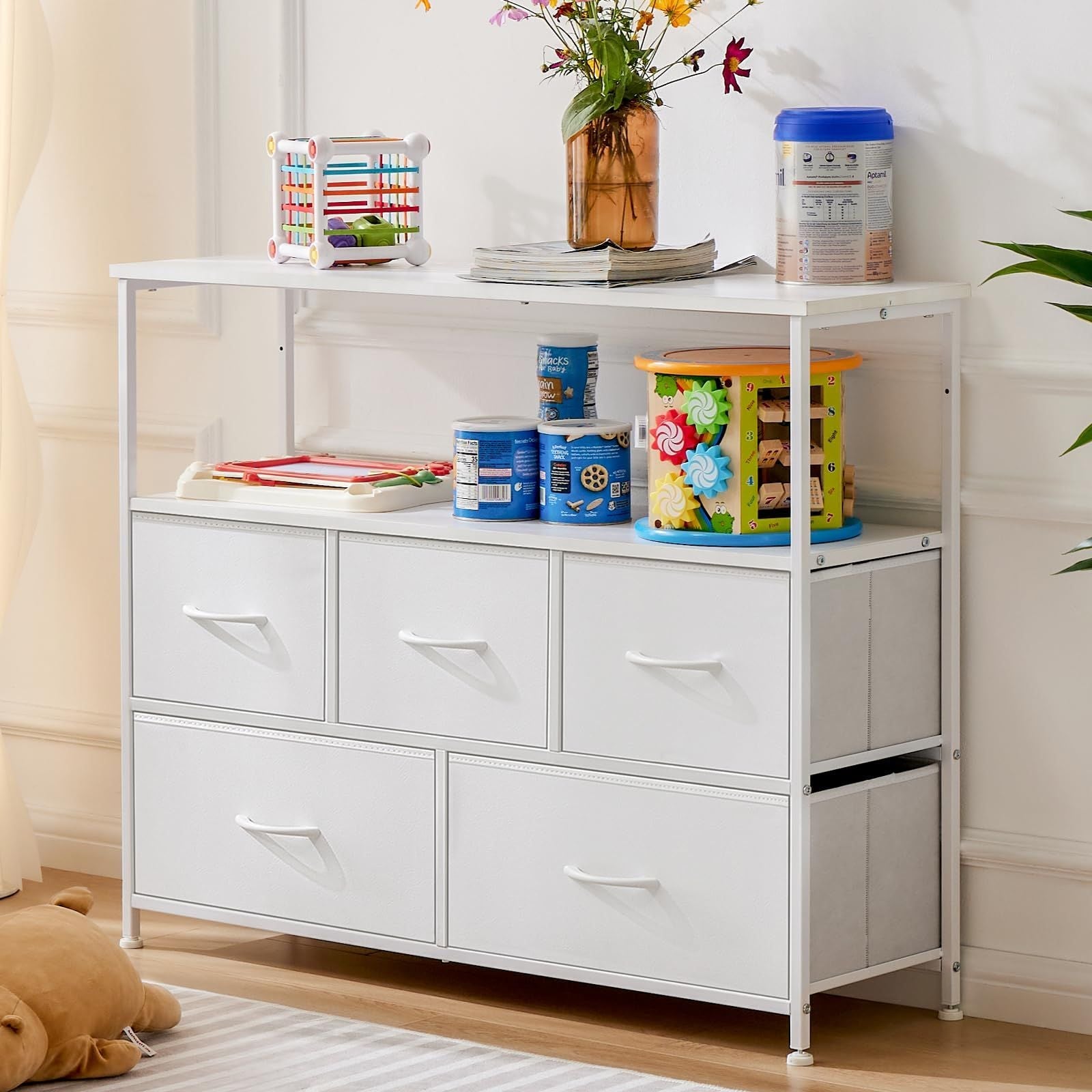 Dresser for Bedroom, Chest of Drawers, 5 Drawer Dresser, Closet Fabric Dresser with Metal Frame tv stand