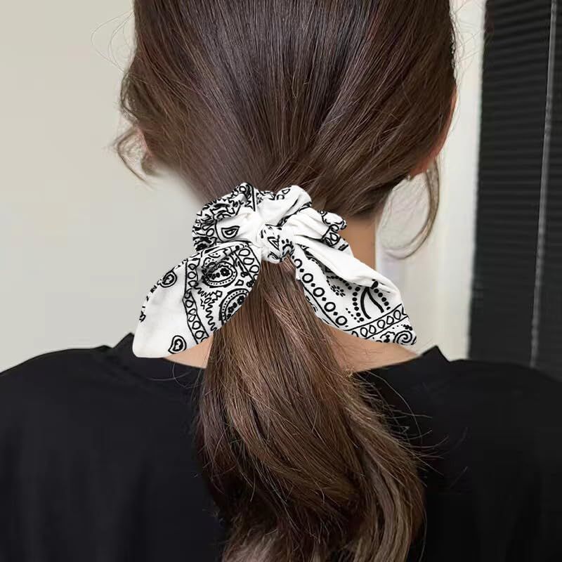 Hair Bow Scrunchy Hair Ties for Girls Ponytail Holders for Women Bunny Ear Scrunchies 3Pcs