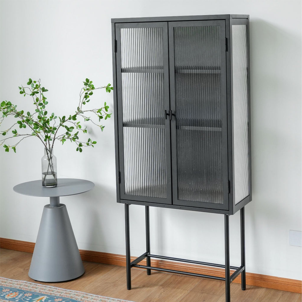 Modern Solid Color Matte Glass Storage Cabinet with Adjustable Shelves