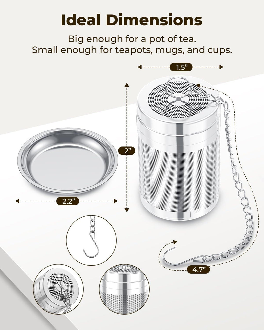Tea Infusers, Extra Fine Mesh Tea Strainers for Loose Tea, Updated Slim Threaded Lid & 304 Stainless Steel, Loose Leaf Tea Steeper for Brew Tea Spices & Seasonings
