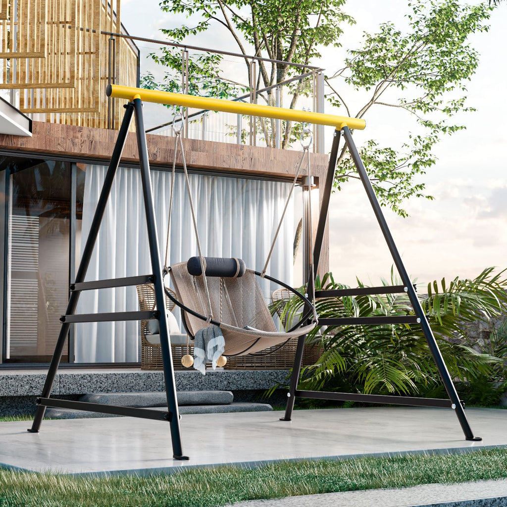 Metal Swing Stand Swing Sets for Backyard,Powder Coated Swing Frame of Swing Set with Extra Side Bars,880 Lbs Heavy-Duty A-Frame Outdoor Swing Fits Swing Chair,Porch Swing