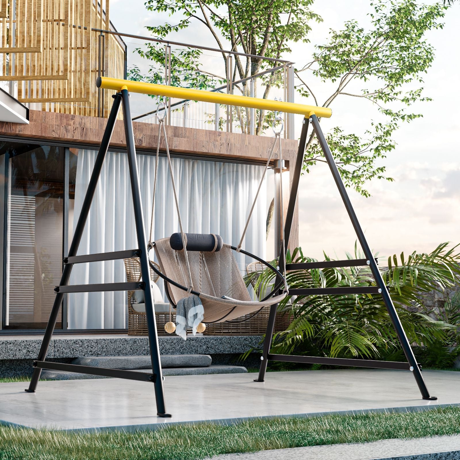 Metal Swing Stand Swing Sets for Backyard,Powder Coated Swing Frame of Swing Set with Extra Side Bars,880 Lbs Heavy-Duty A-Frame Outdoor Swing Fits Swing Chair,Porch Swing