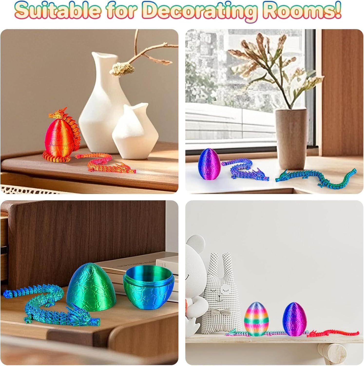 4Pcs 3D Printed Dragon Eggs Dragon Eggs with 8.86inch Dragon Inside 3D Printed Toys Dragon Toys for Kid & Adults, Easter Home Decor, 4Pack1