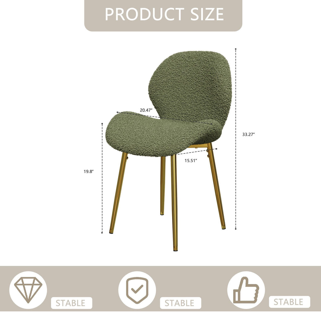 Modern minimalist white teddy velvet Dining Chairs Set of 2 with sturdy gold metal legs and comfortable backrest design, suitable for restaurants, kitchens, and offices.