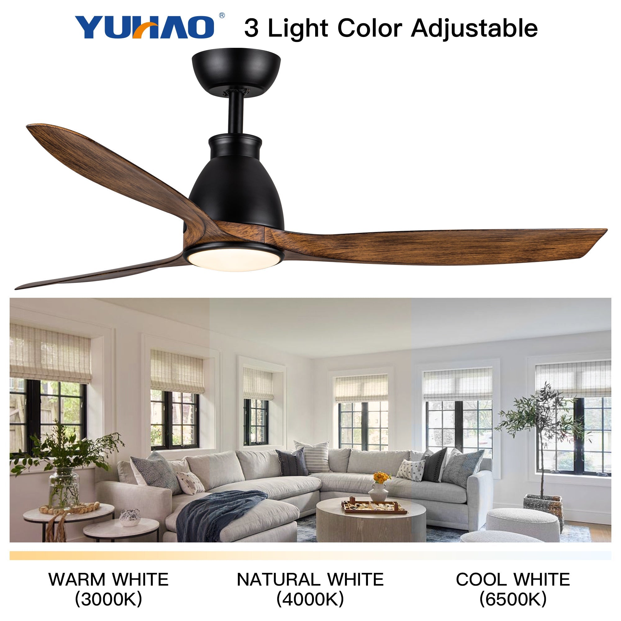 52 in. Outdoor/Indoor Integrated LED Imitation  Modern Ceiling Fan with Lights and Remote Control