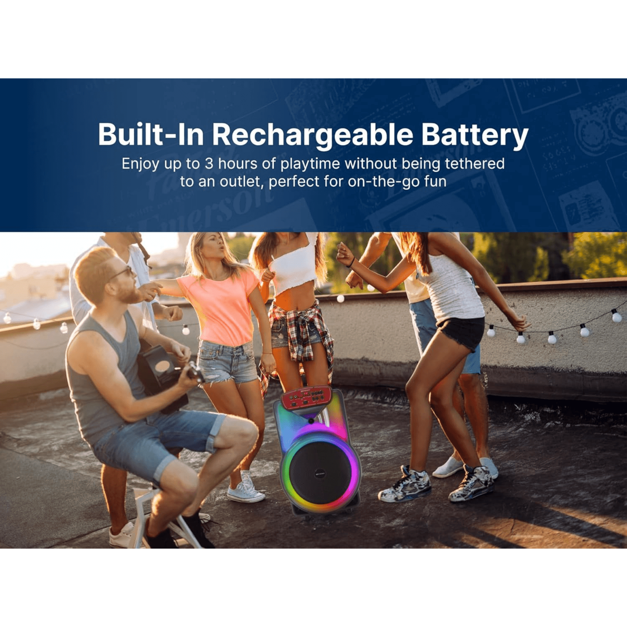 Emerson Portable Bluetooth 15" Party Speaker with Flame Lighting