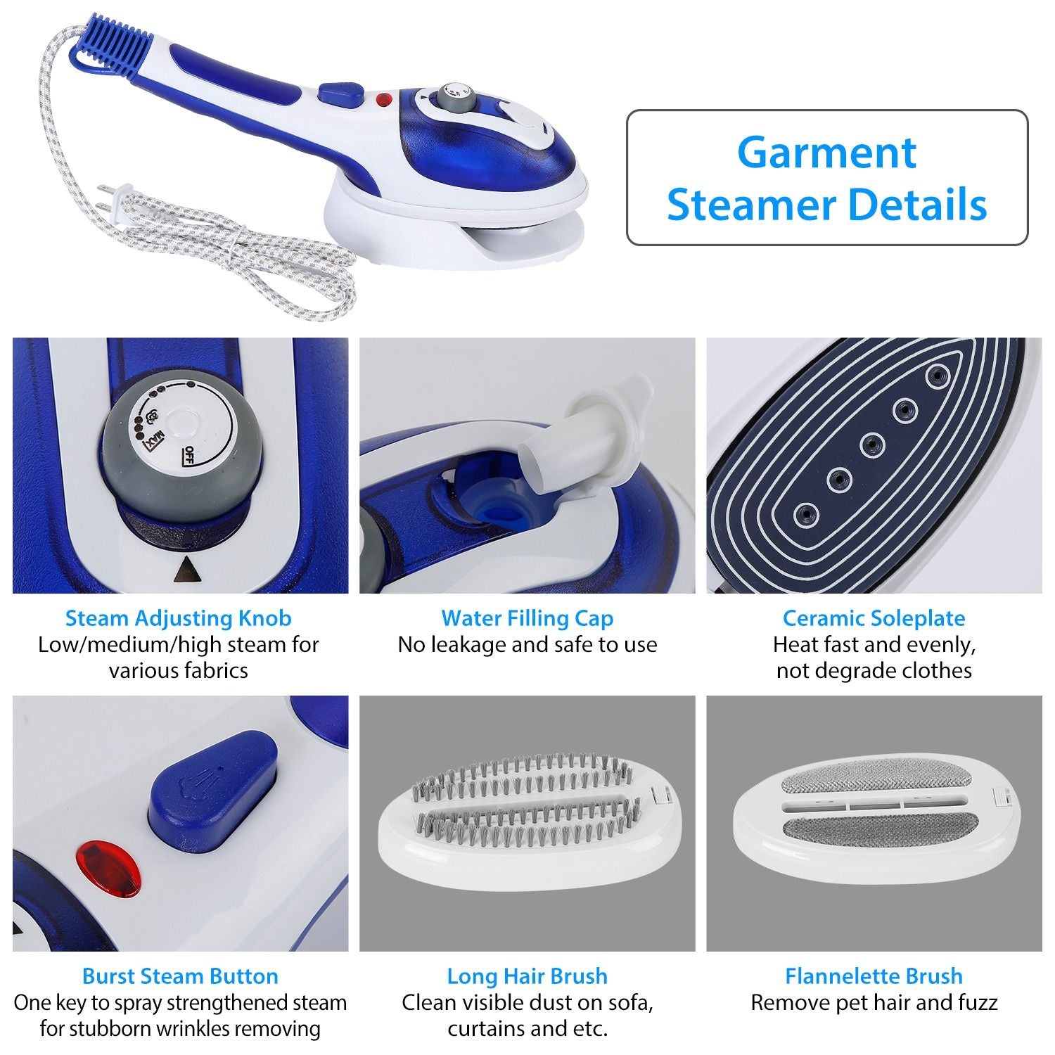 800W Handheld Electric Steam Anti-Scalding Anti Dripping Portable Iron Garment Steamer Fabric Clothes Laundry Steam Brush with 3 Adjustable Steam