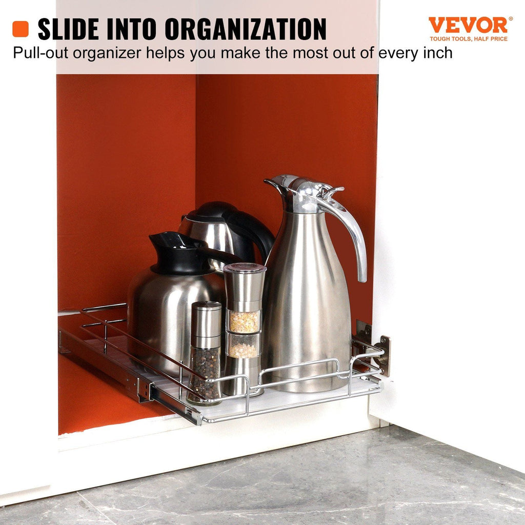 VEVOR 12.5"Wx16.5"Dx3.5"H Pull Out Cabinet Organizer, Heavy Duty Slide Out Pantry Shelves, Steel Roll Out Drawers, Sliding Drawer Storage for Home Under Sink, 14"Wx17.5"Dx7"H Install Size for Cabinet